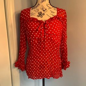 DressBarn Red/White Polka Dot Blouse, Sz. L